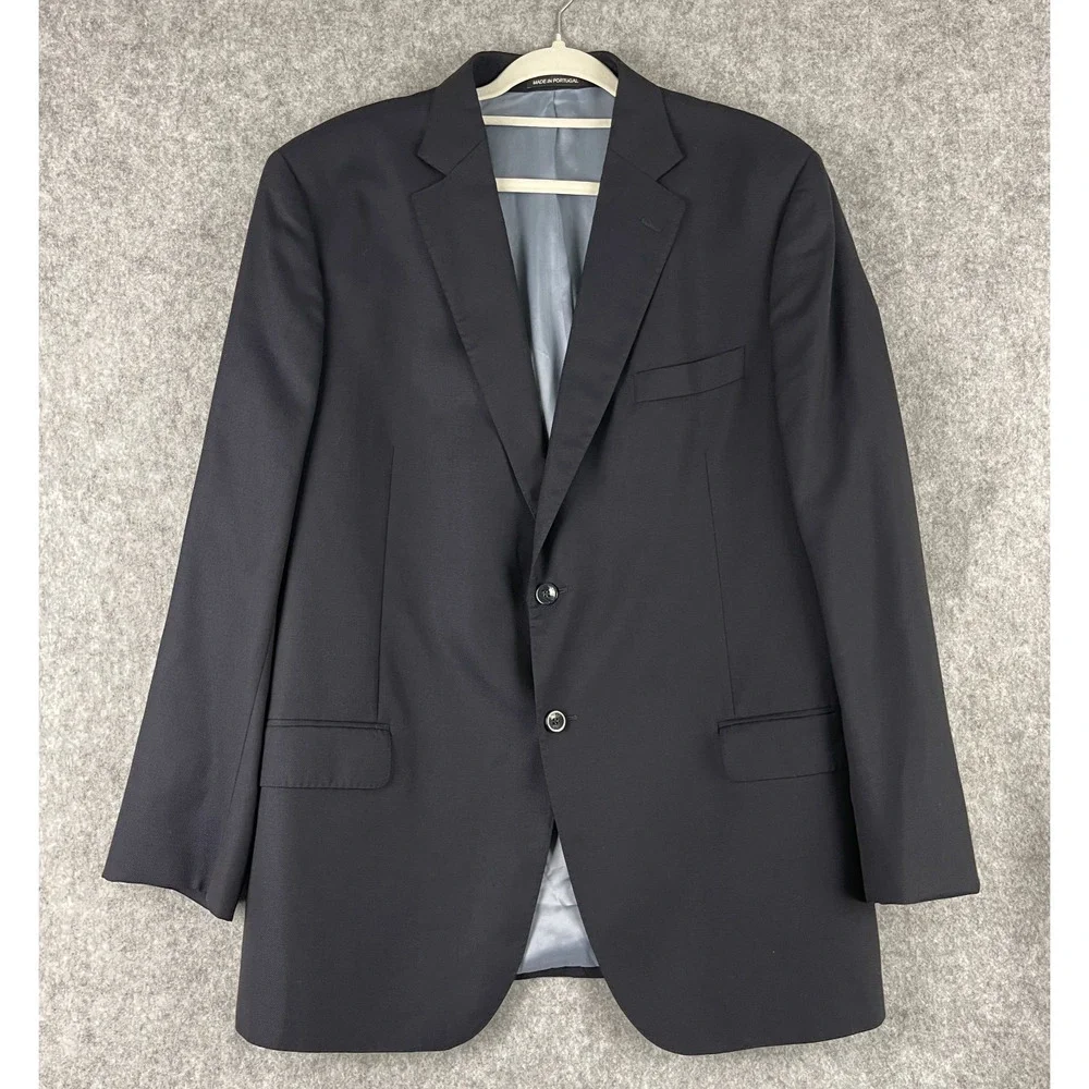J Hilburn Wool Blazer Sport Coat Mens 46R‎ Navy Blue Guabello Italian 2 Button
